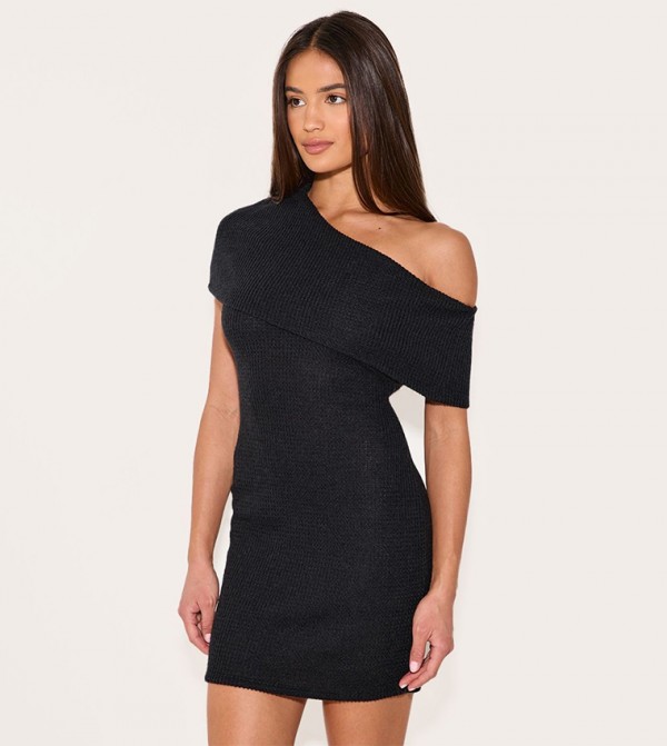 Brushed Rib Asymmetric Bodycon Dress