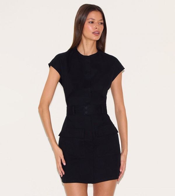Woven Utility Pocket Detail Mini Dress