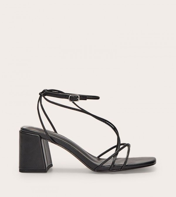 Round Toe Strappy Mid Block Heeled Sandals