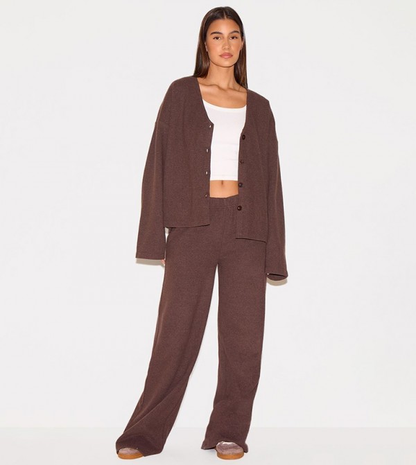 Heavy Brushed Rib Slouchy Wide Leg Trousers