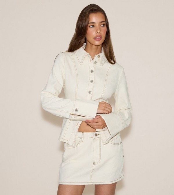 Solid Rigid Denim Mini Skirt