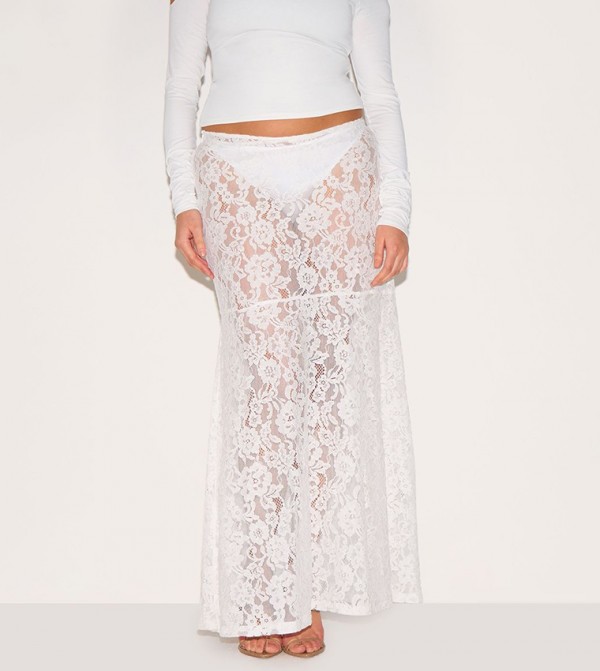 Curve Floral Lace Sheer Maxi Skirt