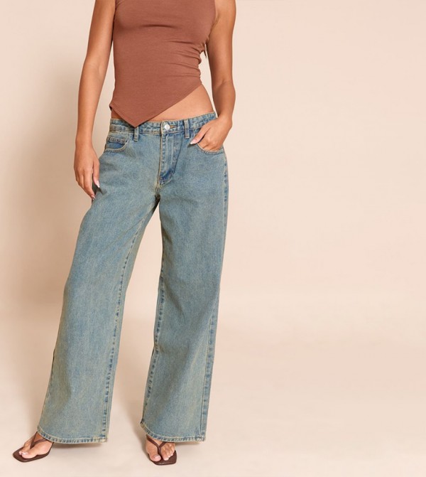 Vintage Wash Low Rise Wide Leg Jeans