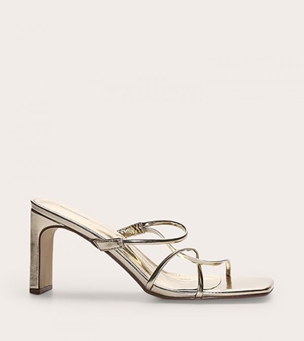 PU Square Toe Thin Block Heel Sandals