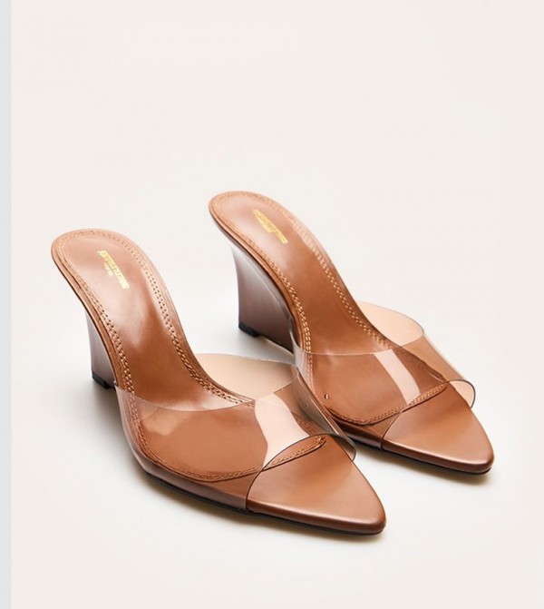 Wide Fit PU Pointed Toe Perspex Strap Wedges