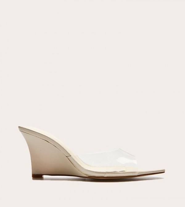 PU Pointed Toe Perspex Strap Wedge Sandals