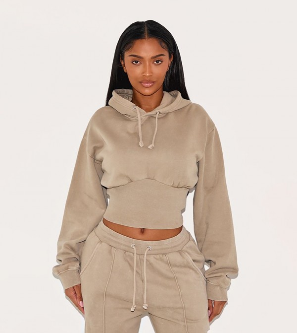 Shape Cropped Shirred Waist Hoodie