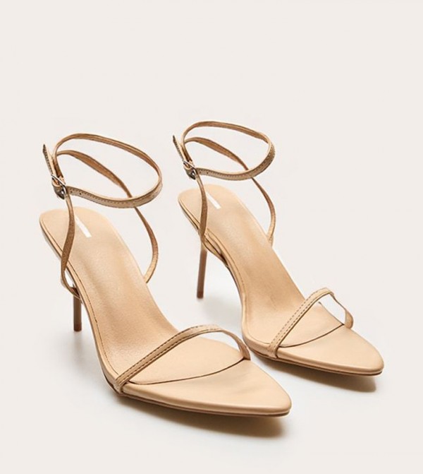 Nude PU Pointed Toe Stiletto Heel Sandals