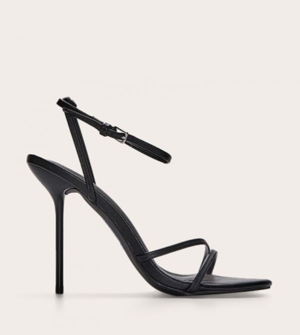 PU Round Toe High Stiletto Heeled Sandals