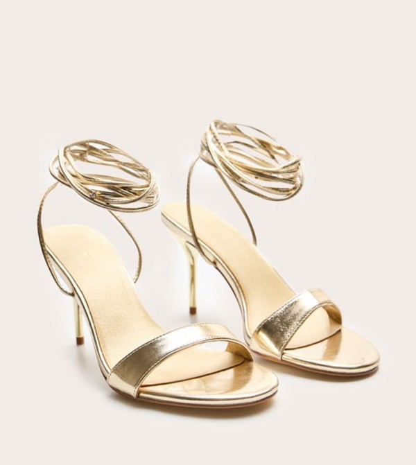 PU Round Toe Lace Up Stiletto Heel Sandals