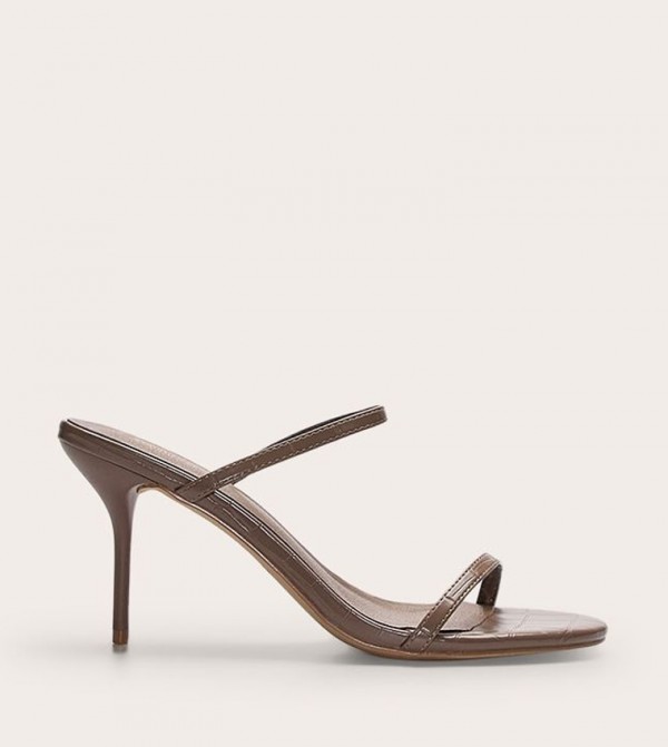 PU Round Toe Strappy Heel Sandals
