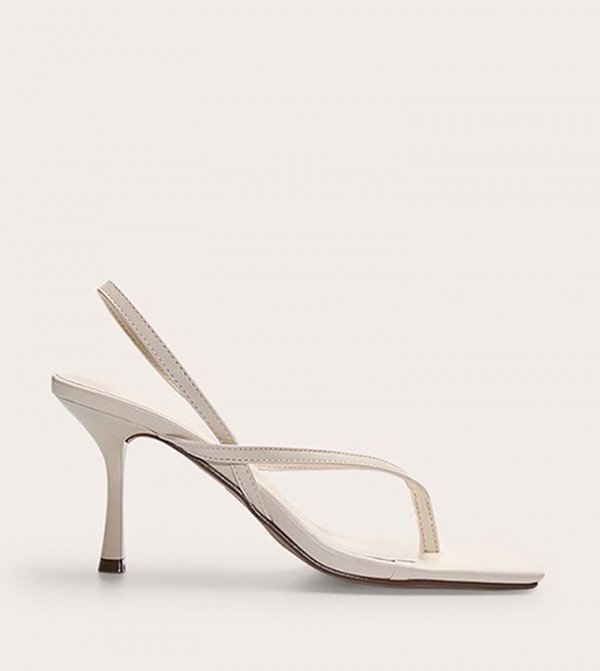 PU Square Toe Thong Slingback Heel Sandals