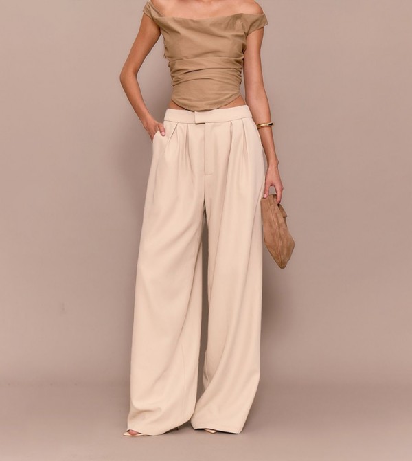 Premium Pleated Lined Wide Leg Trousers