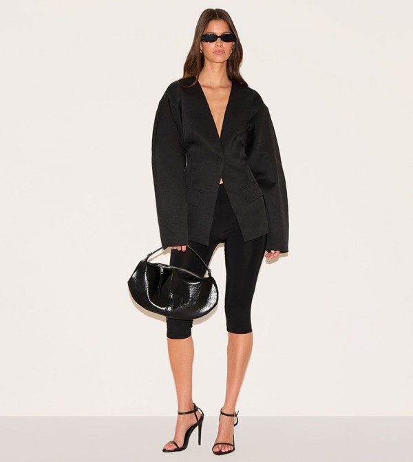 Cocoon Sleeves Cinched Waist Pocket Blazer