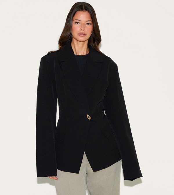 Cinched Waist Lapel Point Detail Blazer