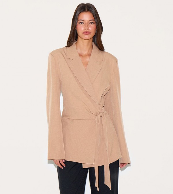Long Sleeves Tie Front Structured Blazer