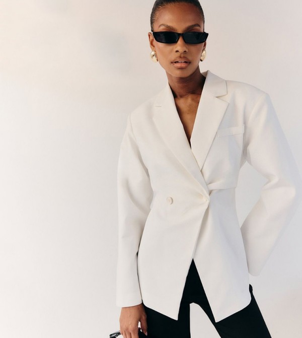 Linen Look Tailored Cinched Waist Blazer