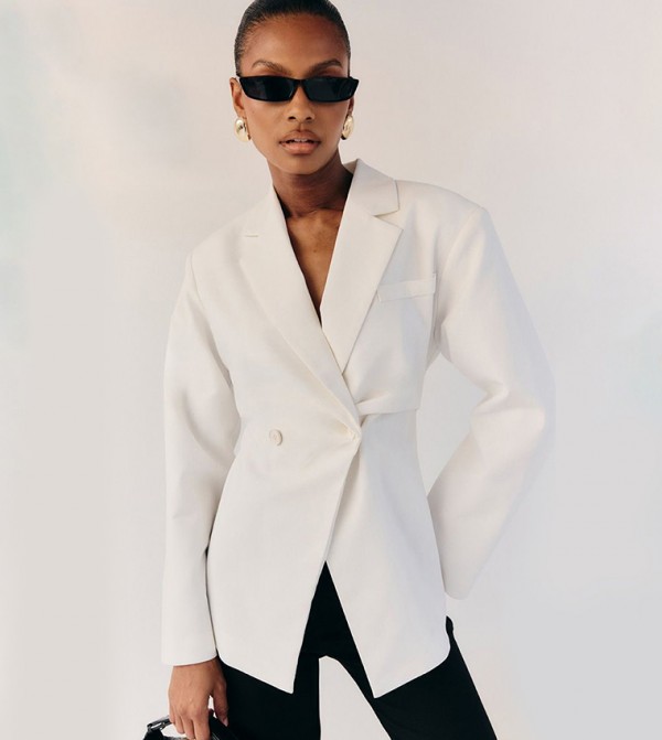 Linen Look Cinched Waist Blazer