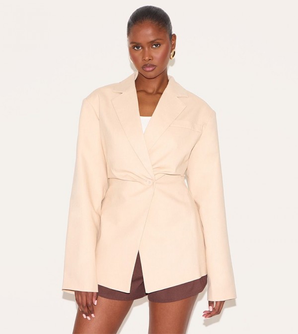 Linen Look Cinched Waist Blazer