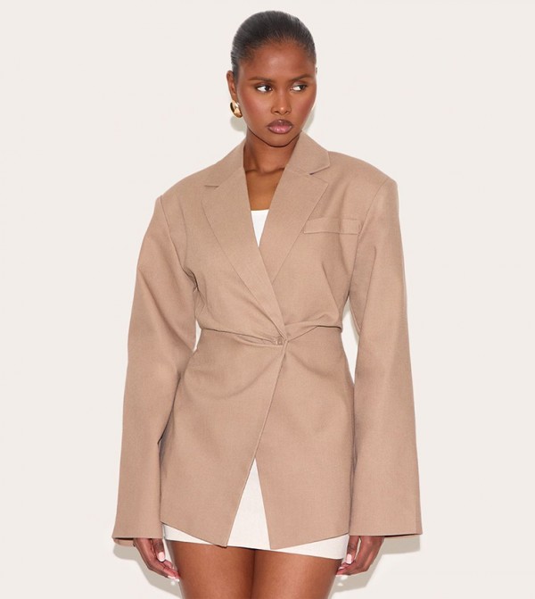 Linen Look Cinched Waist Blazer