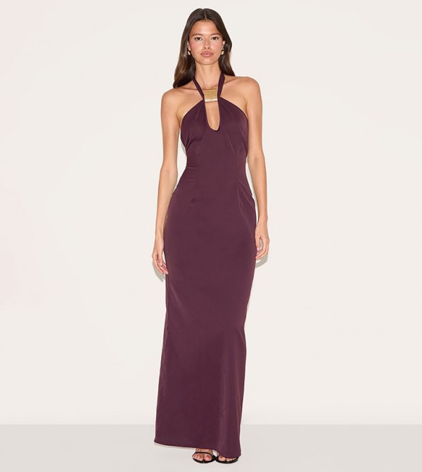 Halterneck Trim Detail Maxi Dress