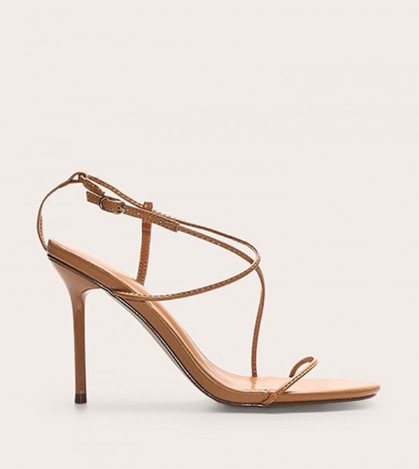 PU Round Toe Strappy Stiletto Heel Sandals