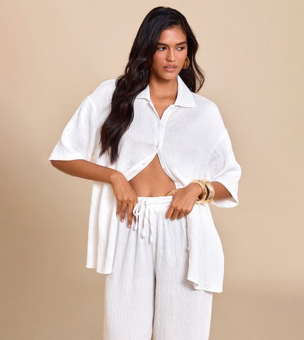 Textured Short Sleeves Oversized Shirt