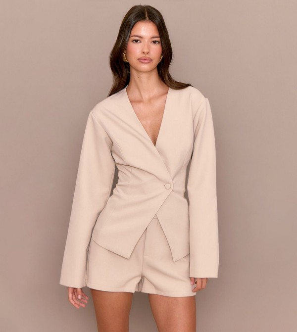 Cinched Waist Asymmetric Blazer