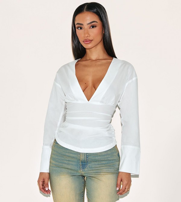 Petite Fitted Ruched Waist Shirt