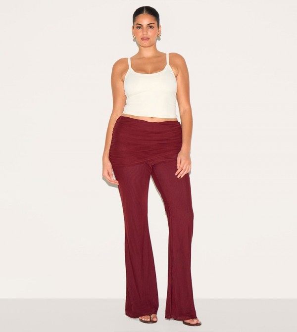 Curve Mesh Foldover Flared Trousers