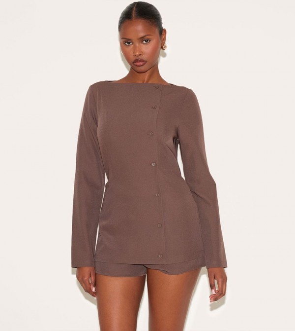 Boat Neck Button Skort Playsuit