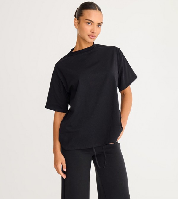 Solid Crew Neck Cotton Oversized T-Shirt