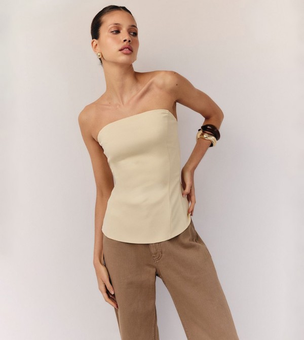 Solid Bandeau Peplum Top