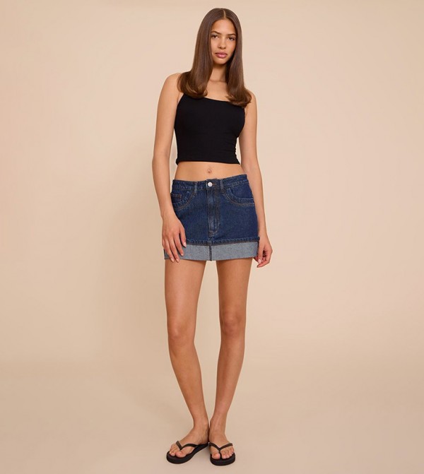 Turn Up Denim Mini Skirt