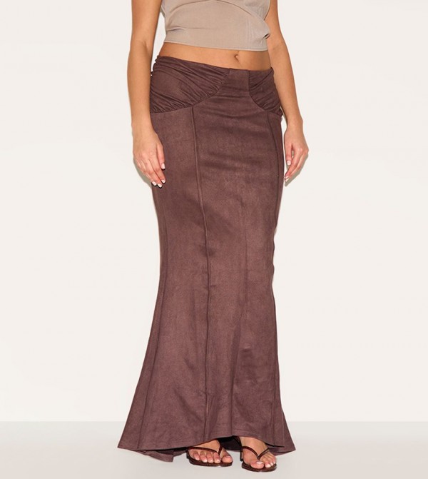 Curve Faux Suede Ruched Waist Maxi Skirt