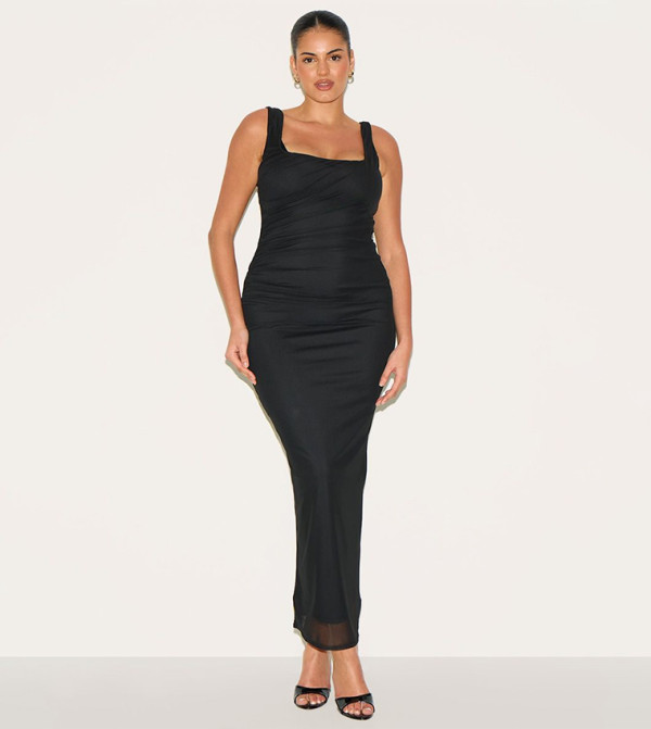 فستان ميداكسي بياقة مربعة للمقاسات الكبيرة 