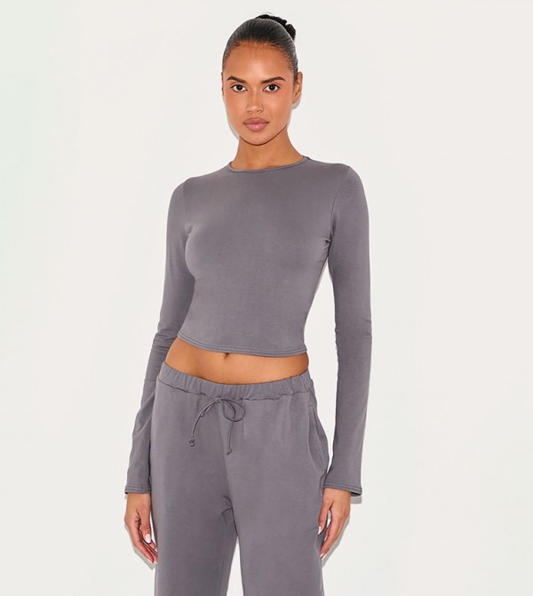 Solid Long Sleeves Crew Neck Top