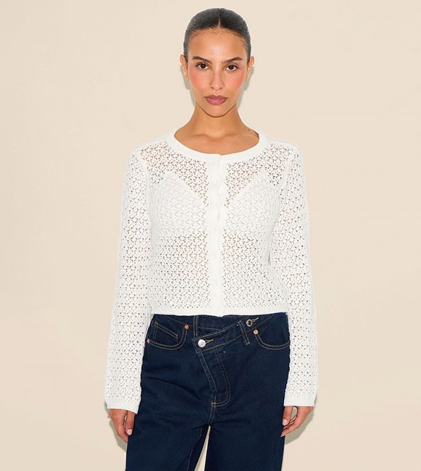 Petite Crochet Button Through Crop Top