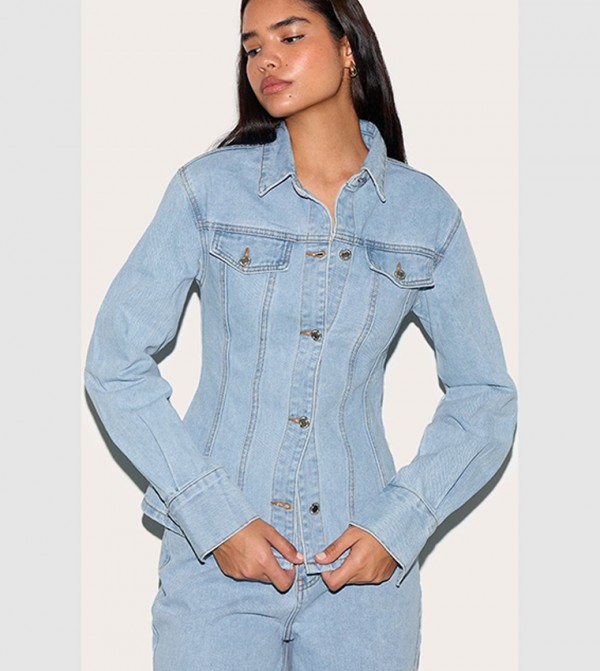 Tall Wash Long Sleeves Cinched Denim Shirt