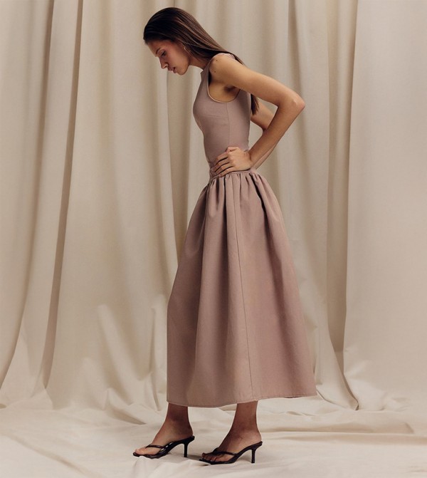 Solid Dropped Waist Midaxi Dress