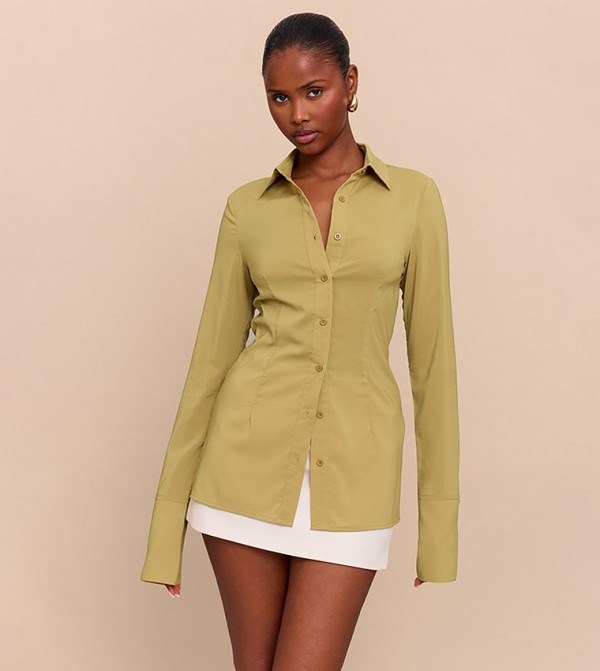 Solid Chiffon Fitted Shirt