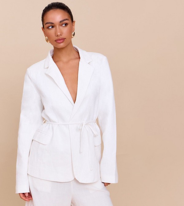 Linen Look Tie Waist Blazer