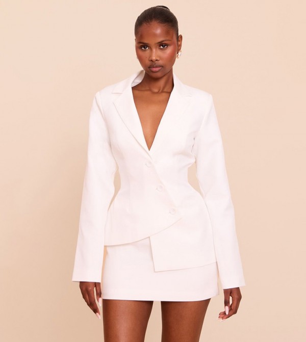Asymmetric Button Peak Lapel Blazer