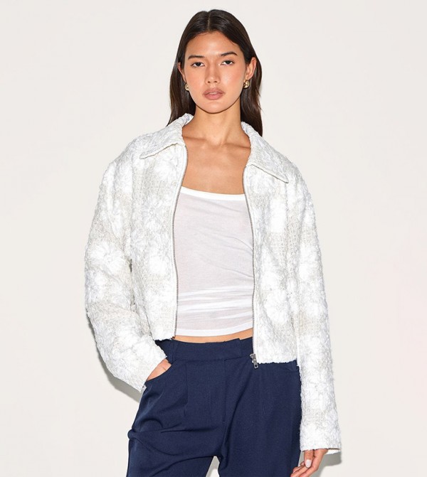 Floral Detail Boxy Zip-Through Jacket