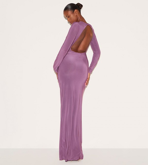 Slinky Long Sleeve Open Back Maxi Dress