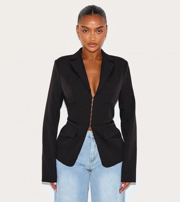 Shape Tailored Plunge Neck Cinched Waist Blazer