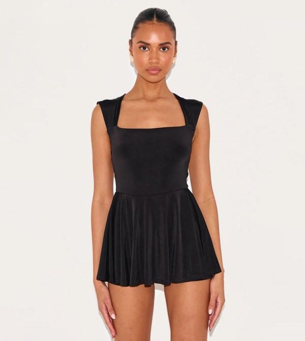 Double Layer Slinky Square Cap Sleeves Skort Playsuit