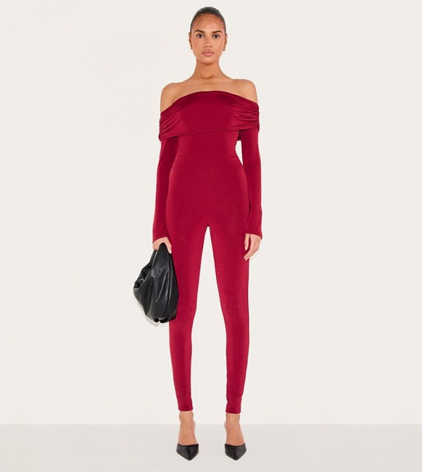Double Layer Slinky Bardot Skinny Jumpsuit