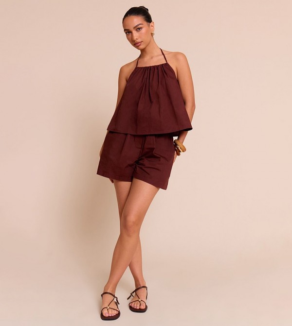 Pleat Detail Poplin Floaty Shorts