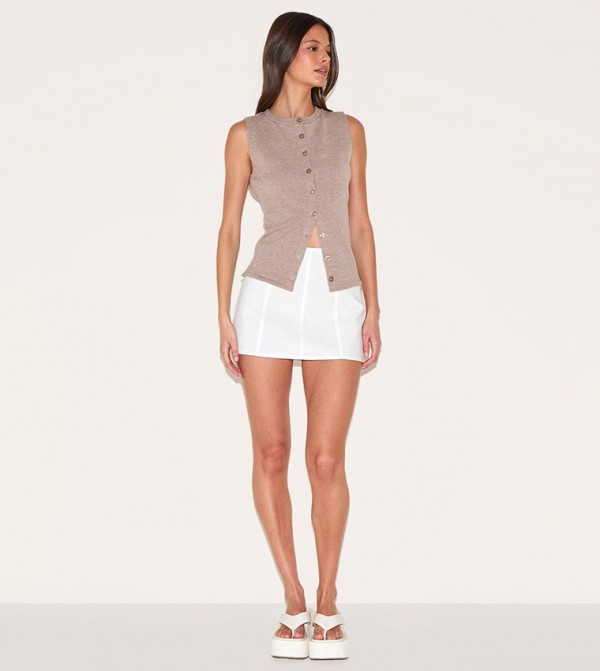 Linen Blend Seam Detail Mini Skirt